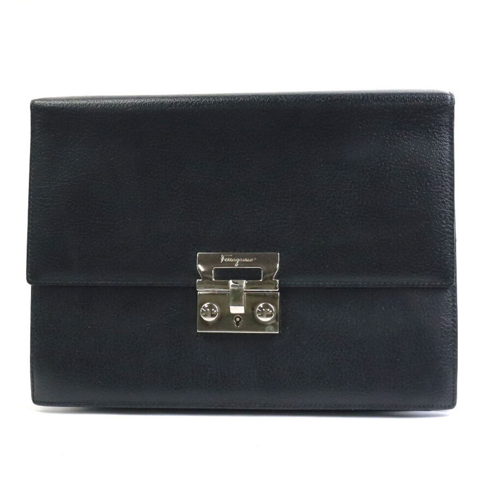 Salvatore Ferragamo clutch bag black silver leather